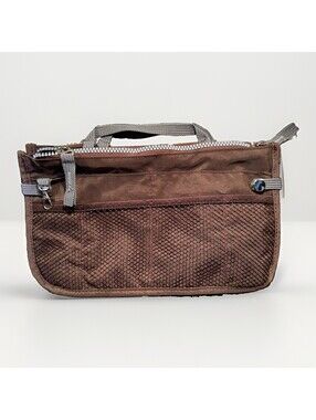 Brown Purse Organizer Insert Bag Travel Multi Pocket Nylon Tote Liner Shaper